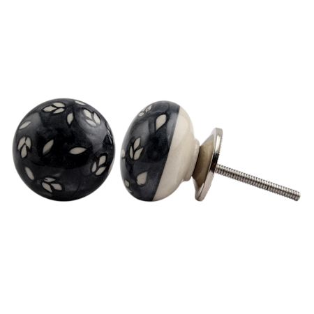 Grey Flower Ceramic Drawer Knob